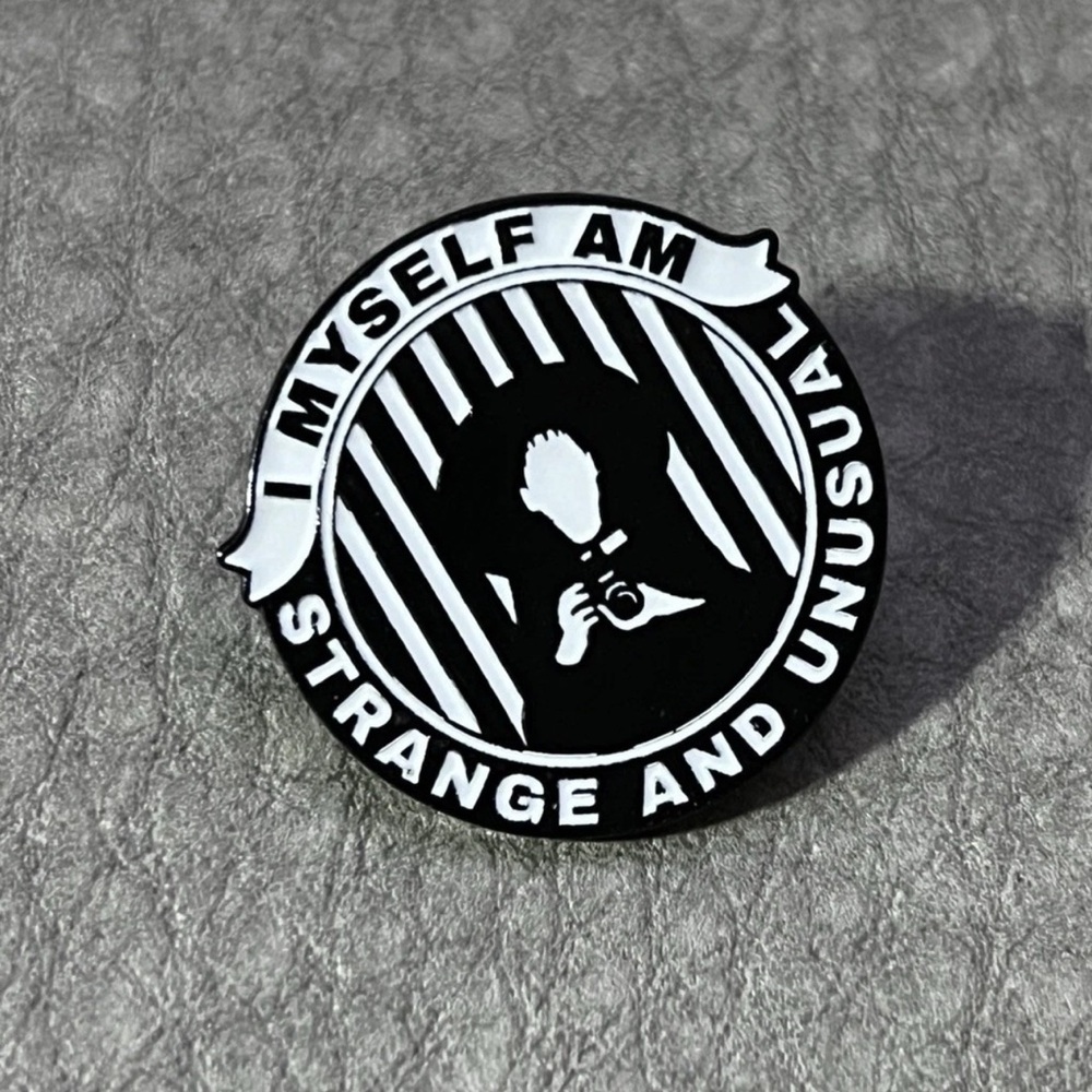 I Myself Am Strange & Unusual Lydia Deetz Enamel Pin, Monochrome Black & White